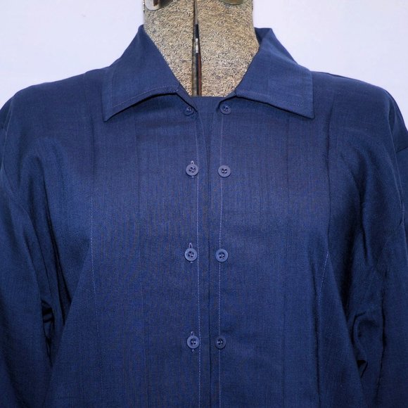 VTG 80's Jaeger Navy Blue Fine Lightweight Wool Blouse Double Front Buttons M/L - Picture 4 of 13